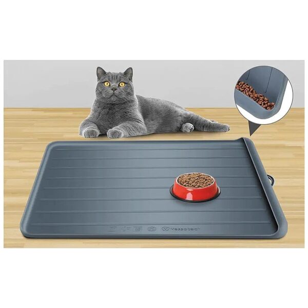 Dark Grey Silicone Dog Bowl Mat with High Edges for Pet Food and Water Collection