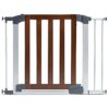 Dark Wood Silver Metal Pressure Mount Baby Gate for Stairs Hallways Doors Walk Through