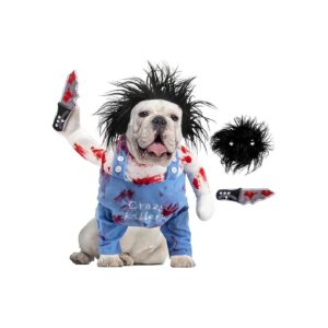 Deadly Dog Costume for Halloween with Adjustable Wig and Foam Knife