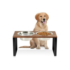 Deformation Bamboo Elevated Dog Feeder with 32oz Capacity and Easy Cleanup