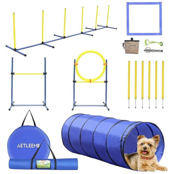 Deluxe Dog Agility Obstacle Course Starter Kit with Adjustable Hurdle and Jumping Ring