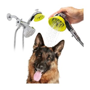 Deluxe Dog Washing Kit with Chrome Shower Brush Head and Long-Lasting 8-Foot Hose