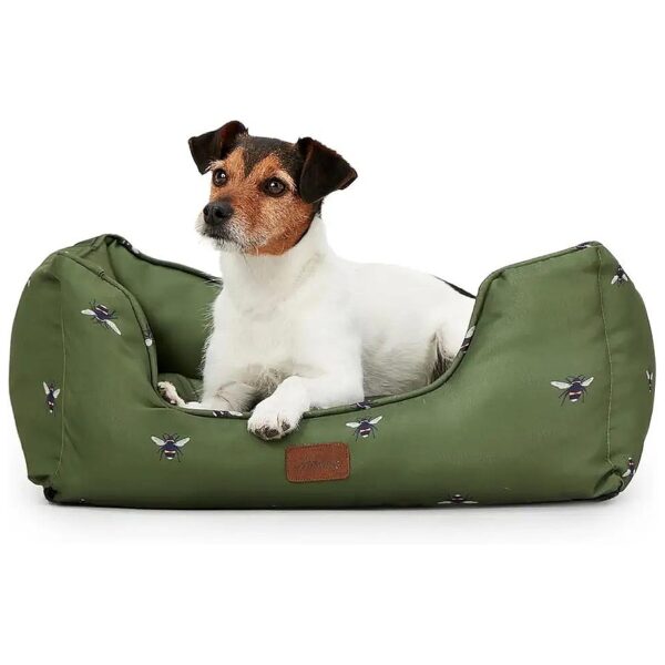 Deluxe Khaki Bee Print Dog Bed in Large with Soft Canvas and Padded Bottom