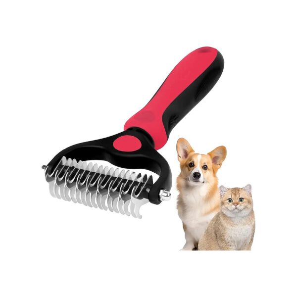 Dematting Brush for Dogs and Cats with Red Color and Double Sided Teeth