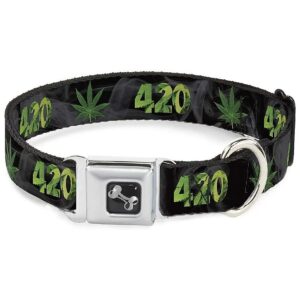 Density Polyester Seatbelt Buckle Dog Collar 1" Wide 420/Pot Leaf Black/Smoke/Green