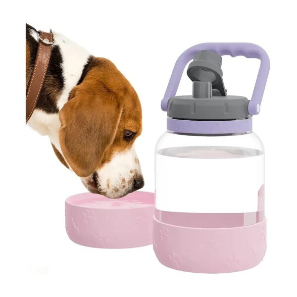 Detachable Silicone Dog Bowl Integrated with Tritan Water Bottle Pink 50 Oz