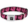 Diagonal Seatbelt Buckle Dog Collar with Hearts Black and Pink Superman Logo