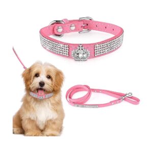 Diamond Pet Collar and Leash Set with Crown for Small to Medium Size Dog and Cat