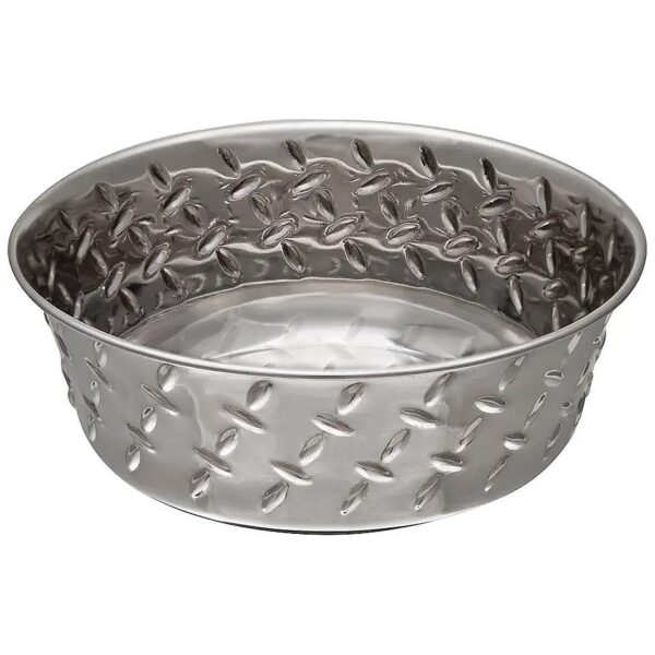 Diamond Plated Stainless Steel Dog Bowl with Non-Skid Bottom for Multiple Pets