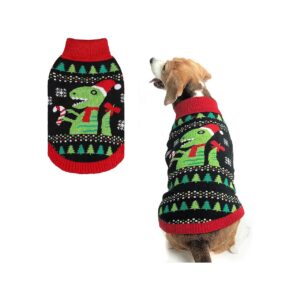 Dinosaur Pattern Holiday Sweater for Small Medium Large Dogs with Classic Fit