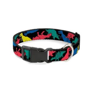 Dinosaurs Black Multicolor Dog Collar 1 Wide and Durable Polyester Material