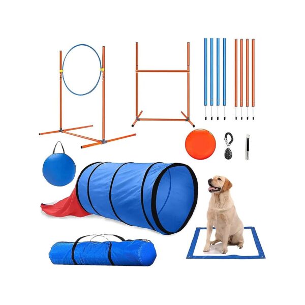 Dog Agility Training Kit with Dog Flying Disc and Weave Poles for Fun and Exercise