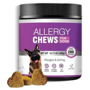 Dog Allergy Chews 200PCs for Itching Skin and Coat Allergies Relief