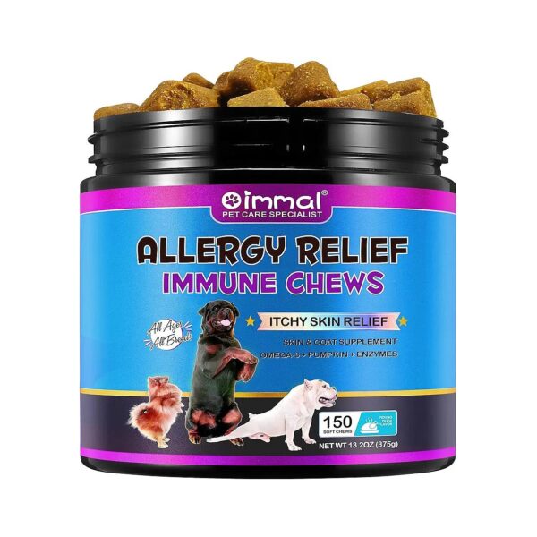 Dog Allergy Relief Treats for Skin and Coat Health with Omega 3, Pumpkin, and Enzymes