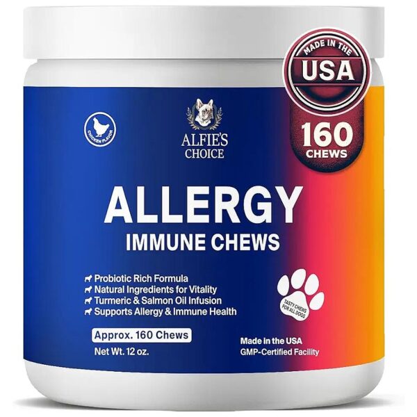 Dog Allergy Support Chews with Probiotic Blend, Turmeric, and Salmon Oil - 160 Count