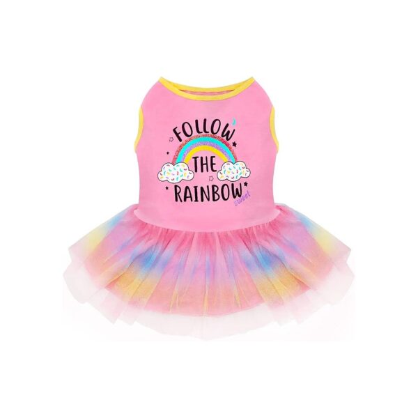 Dog Apparel for Small Dogs, Glittery Rainbow Sundress with Bowtie