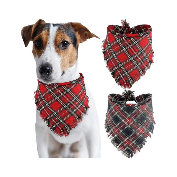 Dog Bandanas for Christmas Festive Season Soft Plaid Triangle Bibs Pet Scarf