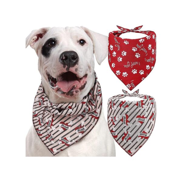 Dog Bandanas with Red and White Hearts and Paw Prints for Small Medium Large Dogs