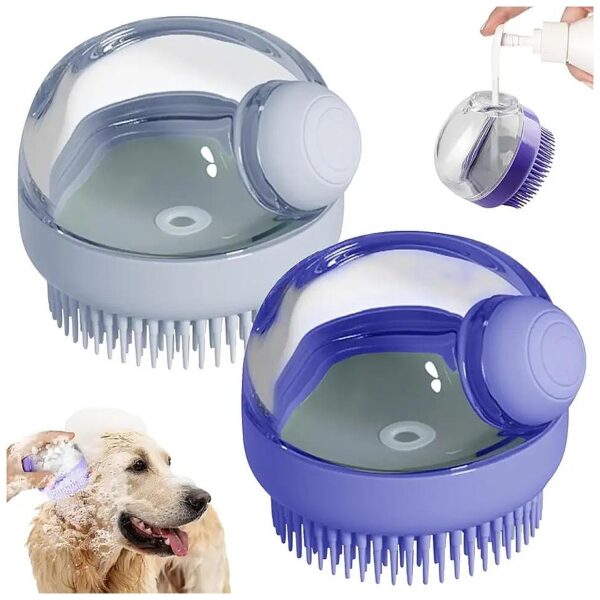 Dog Bath Brush with Soap Dispenser for Easy Shampooing of Short Haired Pets