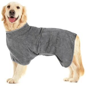 Dog Bathrobe Towel and Drying Coat for Medium Large Size Dogs with Adjustable Fit