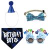 Dog Birthday Bandana Set with Hat and Sunglasses for Small Medium Breeds of Cats