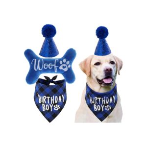 Dog Birthday Bandana and Pet Birthday Hat Set for Small Medium Dogs Celebratory Accessory