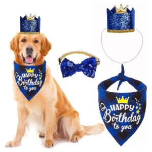 Dog Birthday Outfit Set Including Bandana, Hat, and Bow Tie for Small Medium Dogs