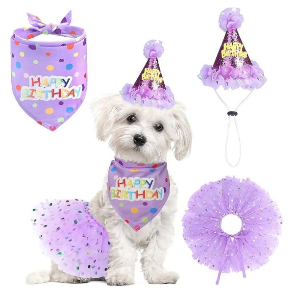 Dog Birthday Party Supplies Set Adjustable Skirt and Hat Soft Bandana