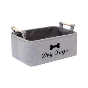 Dog Blanket and Toy Storage Basket Grey Wooden Handle