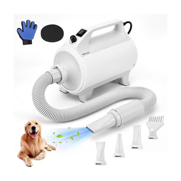 Dog Blow Dryer with Heater and 4 Nozzles for Fast and Gentle Pet Hair Drying