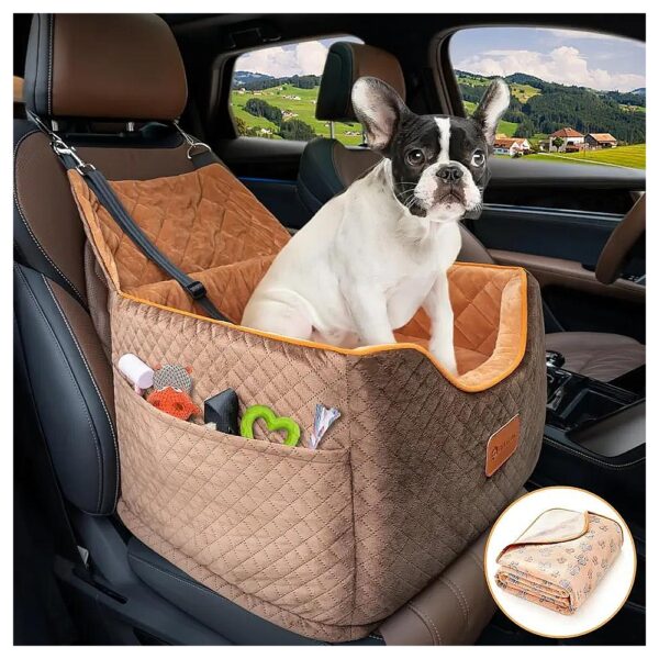 Dog Booster Car Seat with Elevated Design and Adjustable Strap for Small Dogs Up to 25lbs