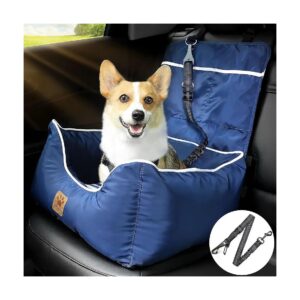 Dog Booster Seat with Pockets and Waterproof Memory Cloth for Multi-Purpose Use Blue