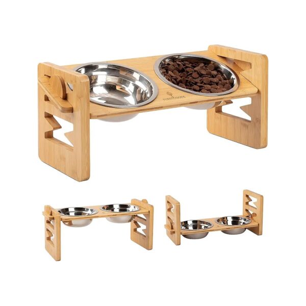 Dog Bowls for Small Medium Dogs with Adjustable Height and 2 Stainless Steel Bowls