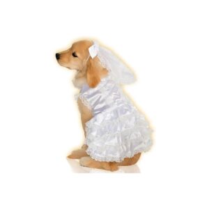 Dog Bride Costume Wedding Dress and Veil Headpiece White Yellow Medium Size