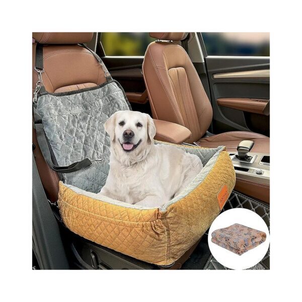 Dog Car Travel Seat with Storage and Adjustable Strap for Small Dogs