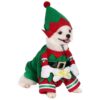 Dog Cat Christmas Elf Costume with Hat Winter Fleece Coat Clothes Puppy Xmas Apparel