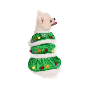 Dog Cat Christmas Tree Festival Outfit, Soft Fleece and Velvet, 3-5 lbs Pet Size S