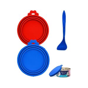 Dog Cat Food Can Lid Covers Blue Red with Silcone Spoons Included Durable Design