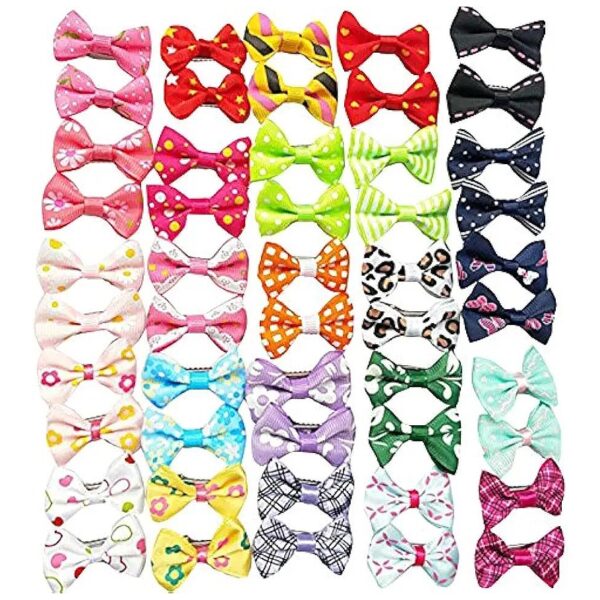 Dog Cat Hair Bows with Clips, 50 Piece Set for Pet Grooming, Various Colors and Sizes