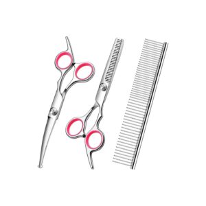 Dog Cat Pet Grooming Kit with Safety Round Tip Scissors and Comb for Comfortable Grooming