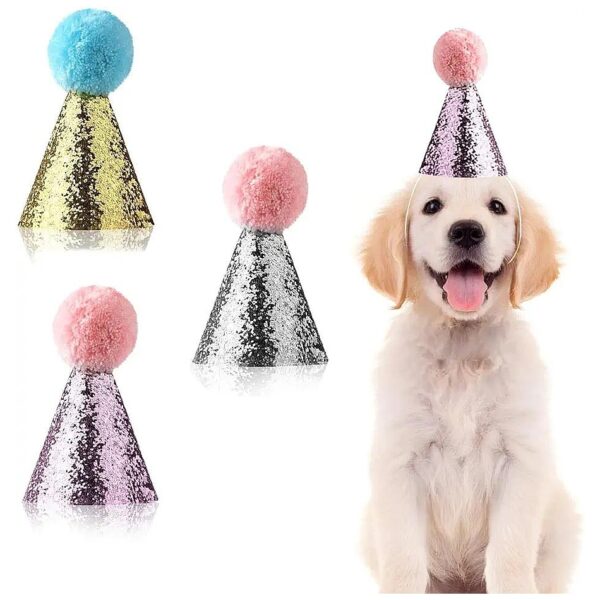 Dog Cat Rabbit Party Decoration Supplies with Glitter Birthday Hats and Pom-Poms