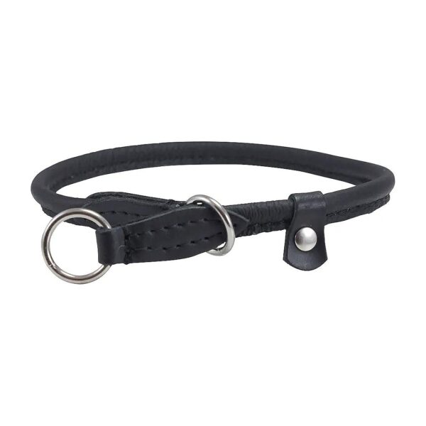 Dog Collar Rolled Leather Choke Black 20 Inch Long