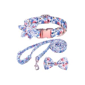 Dog Collar and Leash Set with Detachable Bow Tie and Flower for Small to Large Dogs