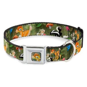 Dog Collar with 1 Inch Wide Seatbelt Buckle and Bambi Scene for Medium Neck