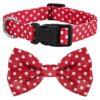 Dog Collar with Adjustable Bow Tie and Red Polka Dot