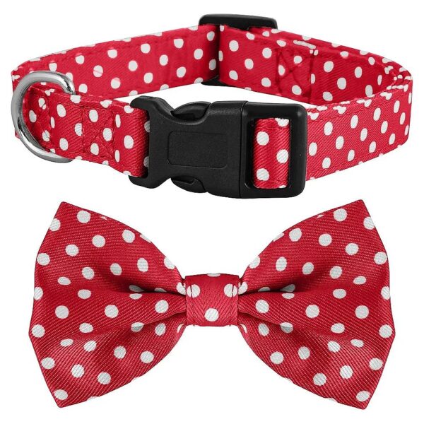 Dog Collar with Adjustable Bow Tie and Red Polka Dot