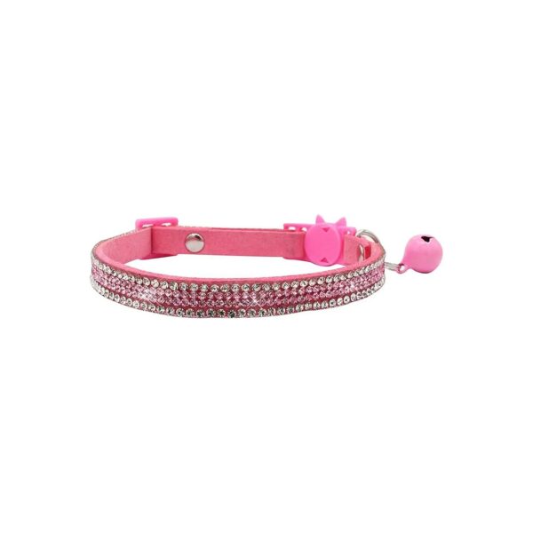 Dog Collar with Cat Quick Release Buckle and Sparkly Crystal in Pink