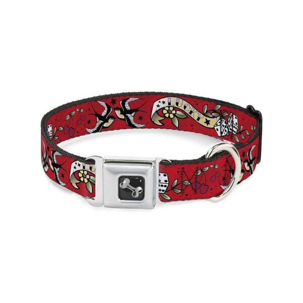 Dog Collar with Lucky Red Buckle Seatbelt Sampler 1 Inch Wide for Medium Dogs