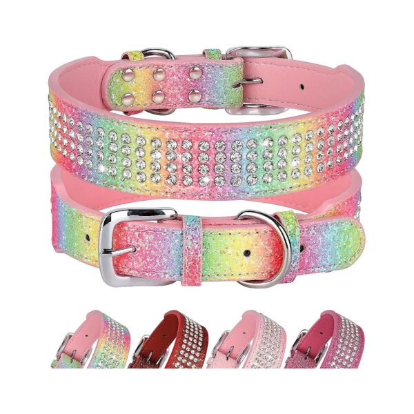 Dog Collar with Rhinestones and Soft Leather for Medium to Extra Large Dogs