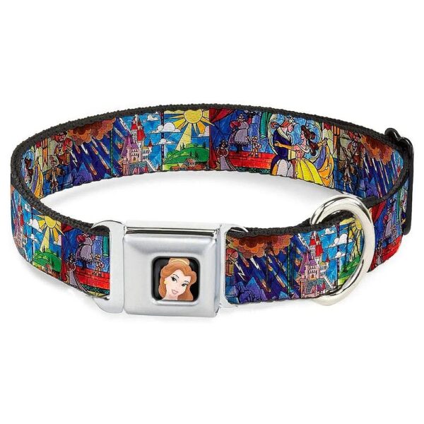 Dog Collar with Stained Glass Beauty and the Beast Scenes 15-26 Neck Polyester Large